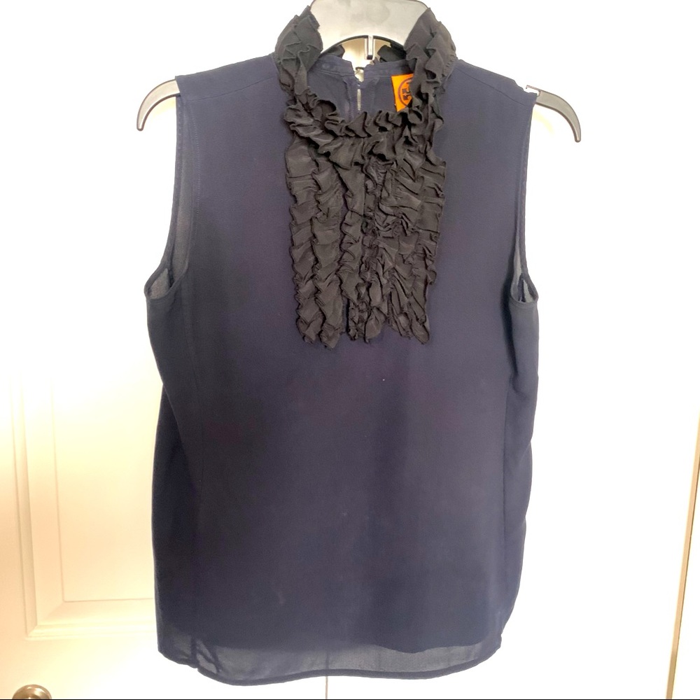 Tory Burch Black sleeveless blouse; worn but excellent condition; size 8